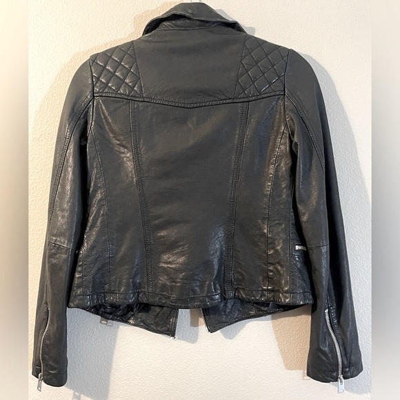 ALLSAINTS Catch Sheep Leather Moto Biker Jacket in Black silver hardware Size 0. - Picture 3 of 16